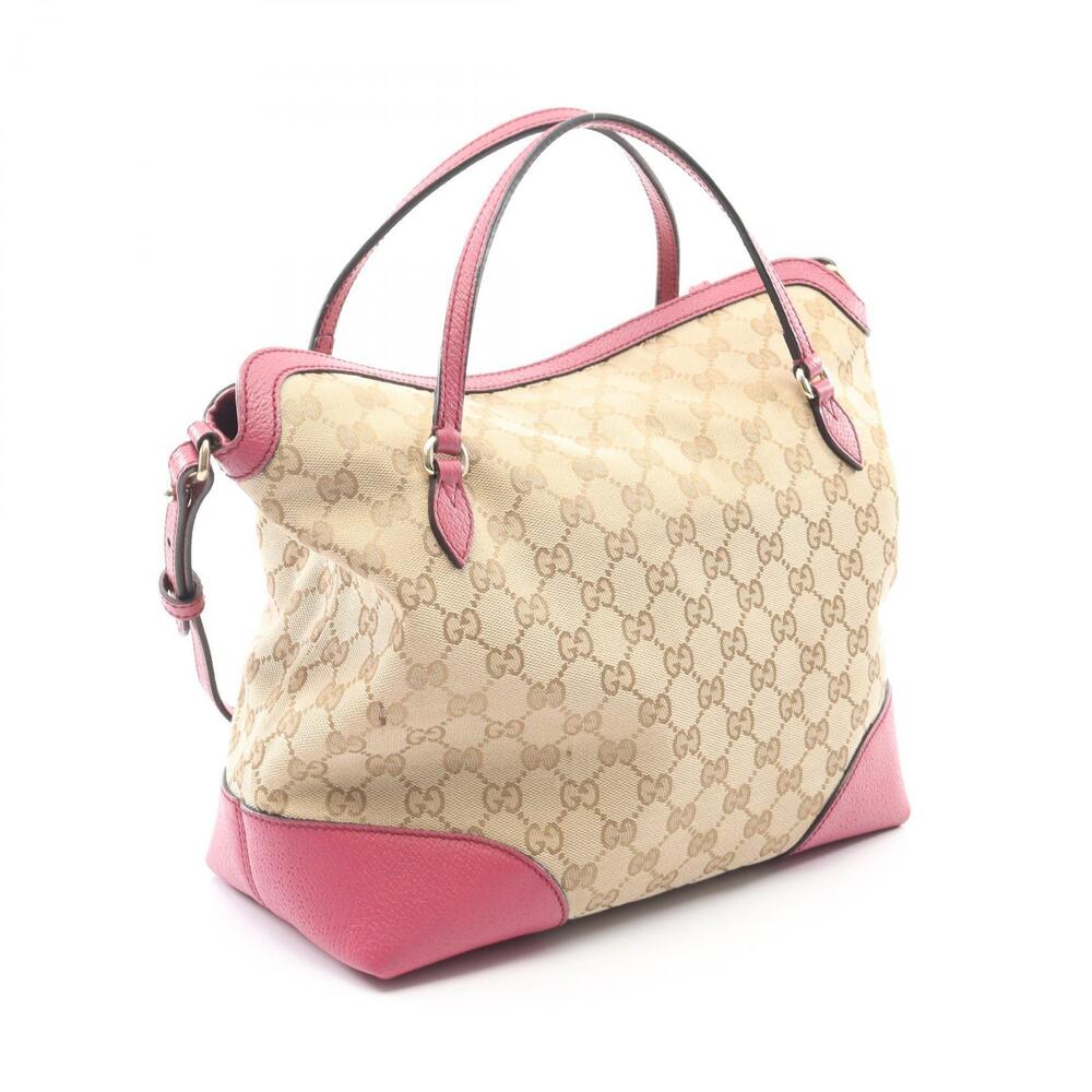 Gucci Bree GG Handbag Leather Canvas Beige Tan Pink